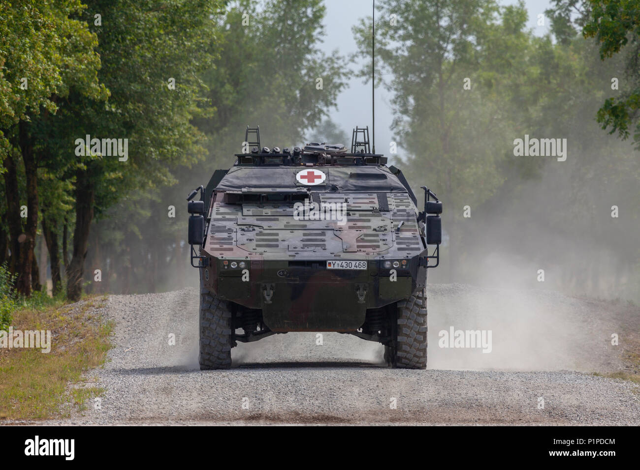FELDKIRCHEN / GERMANY - JUNE 9, 2018: German armoured medical carrier ...