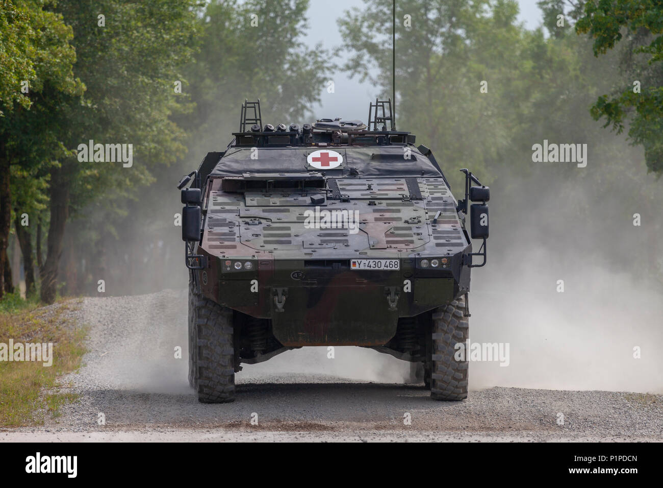 FELDKIRCHEN / GERMANY - JUNE 9, 2018: German armoured medical carrier ...
