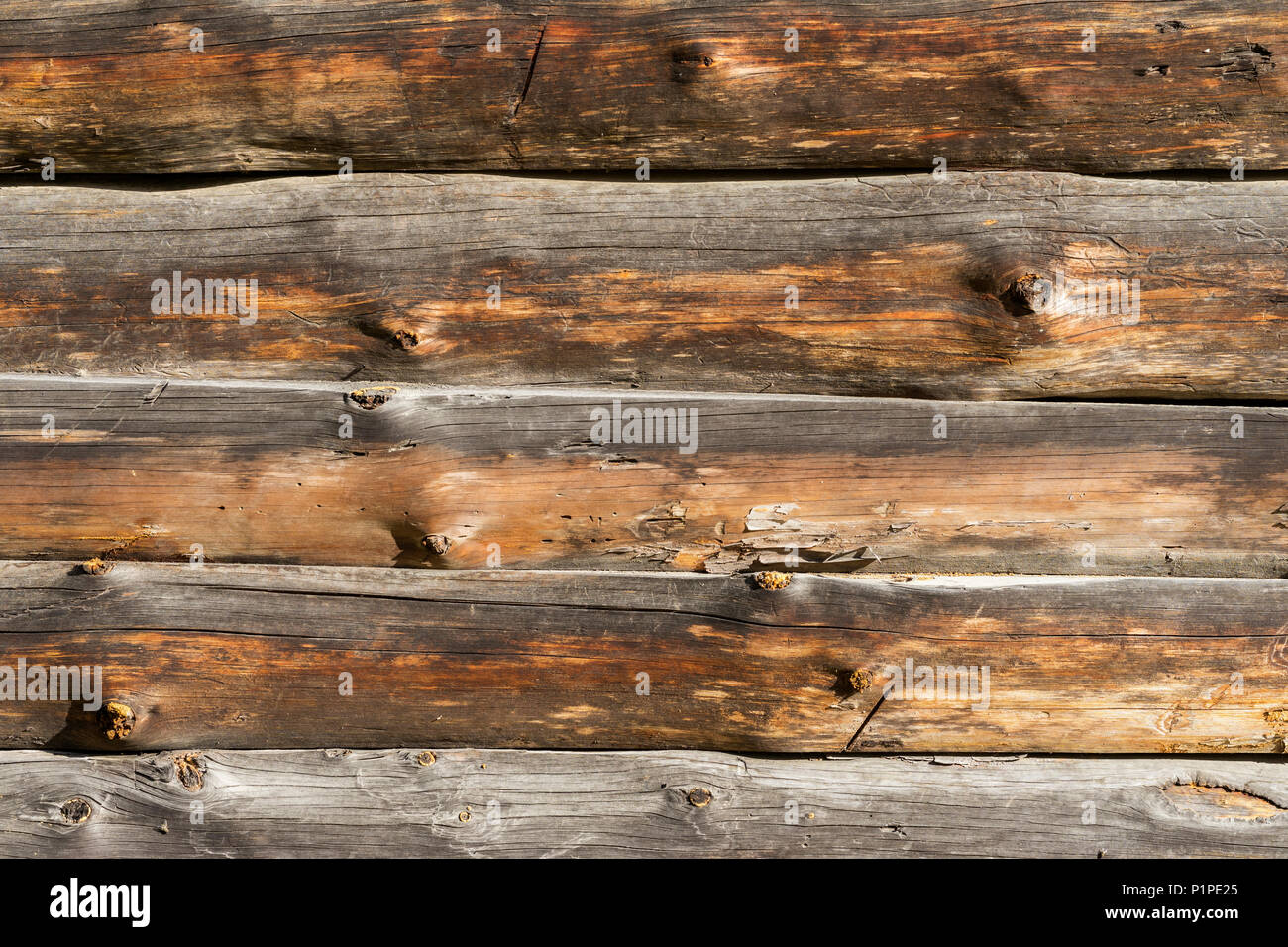Natural wooden surface, texture. Vintage wooden horizontal planks with cracks, scratches for modern grunge design, patterns, background, copy space Stock Photo