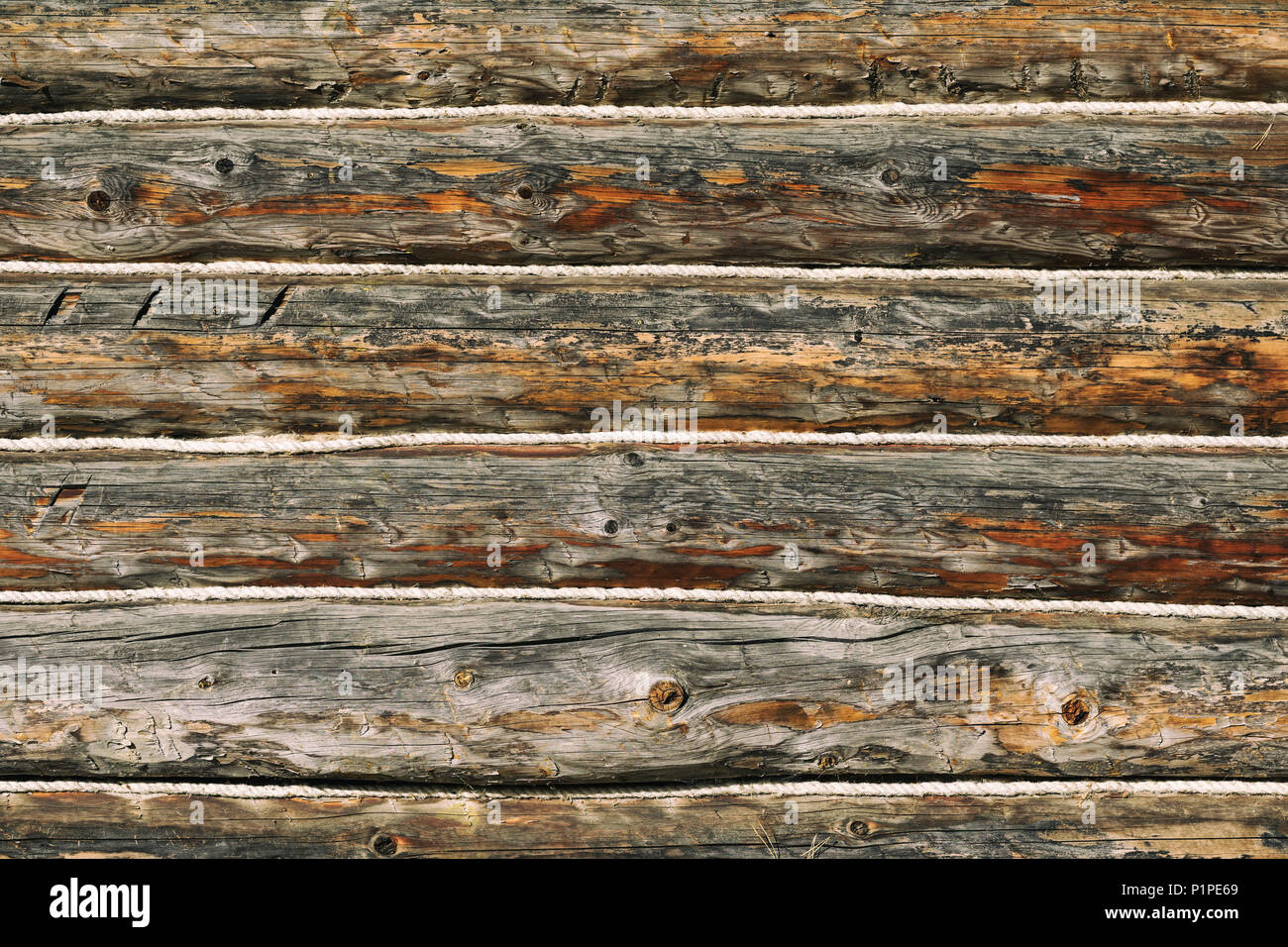 Vintage wooden planks with cracks, scratches for modern grunge design, patterns, background, copy space. Natural wooden surface, texture. Stock Photo
