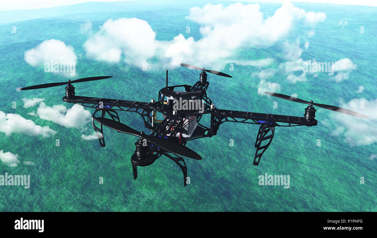 3D render of a drone flying above the clouds Stock Photo Alamy