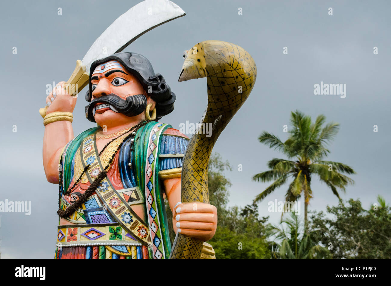 Statue of Mahishasura, buffalo demon, Chamundi Hills; Mysore, Karnataka, India Stock Photo