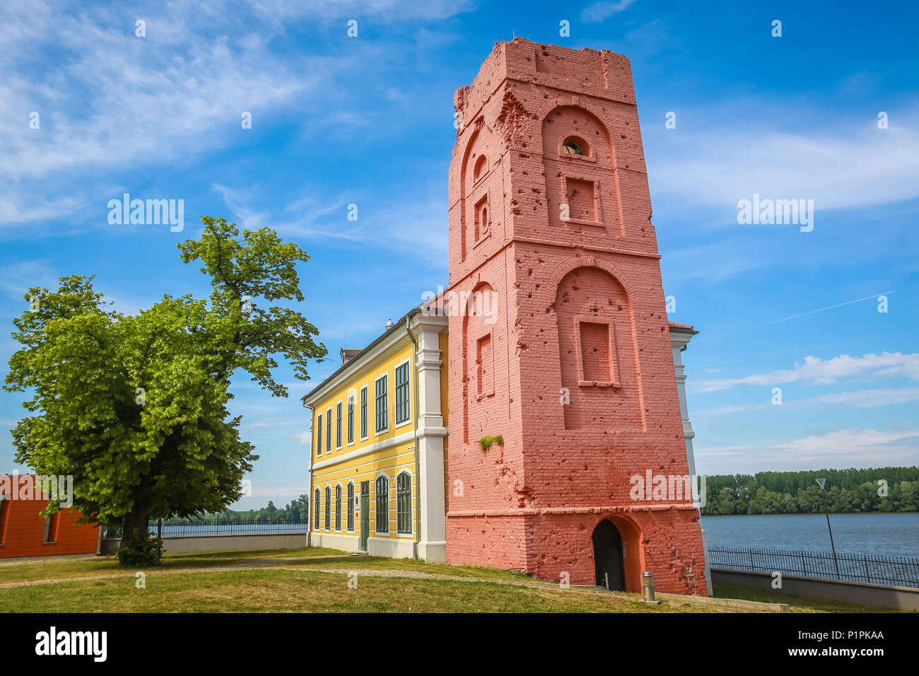 VUKOVAR, CROATIA - MAY 14, 2018 : Renovated tower that is part of the City museum on the coast of river Danube in Vukovar, Croatia. Stock Photo