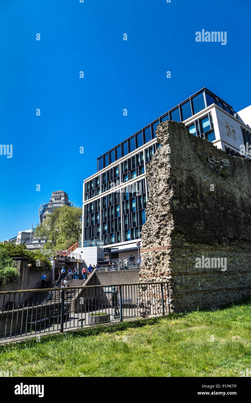 Remains of the London Roman Wall by Tower Hill, London, UK Stock Photo