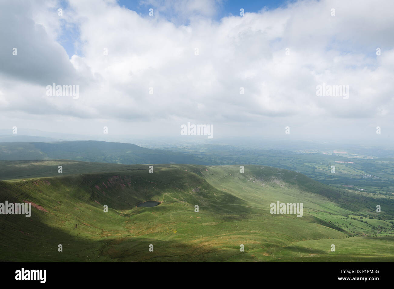 A view from the top of Pen Y Fan - the tallest mountain in the southern UK (south of Snowdonia). Wales, UK Stock Photo