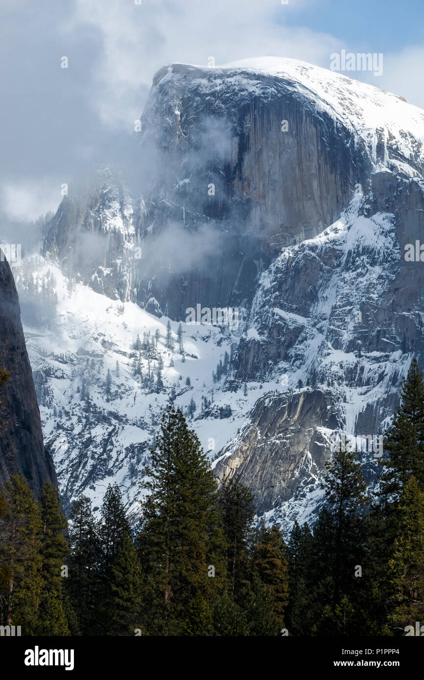 Half Dome with snow in winter, Yosemite Valley, Yosemite National Park; California, United States of America Stock Photo