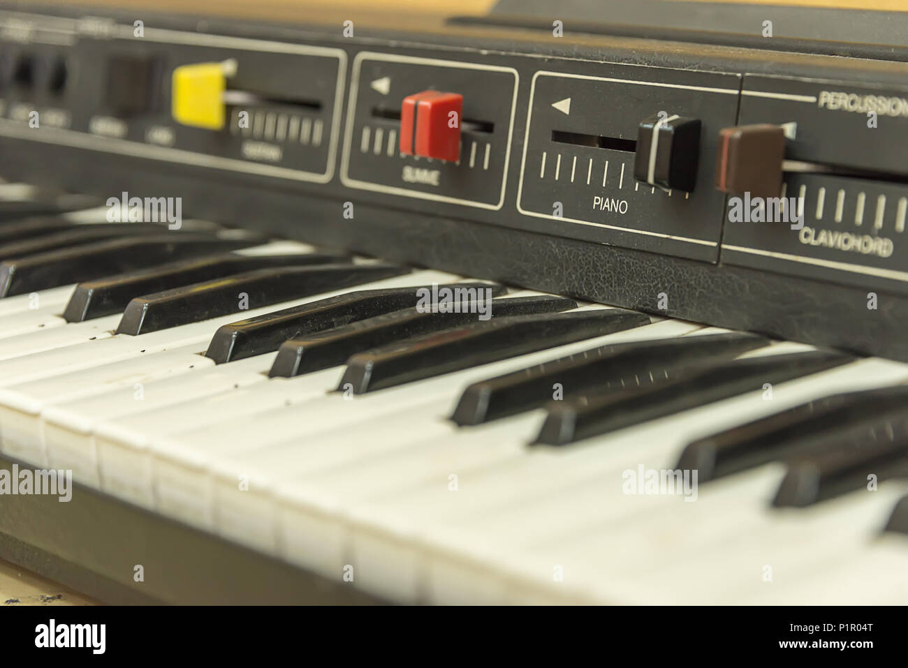 electronic retro piano, old keyboard, musical instrument Stock Photo