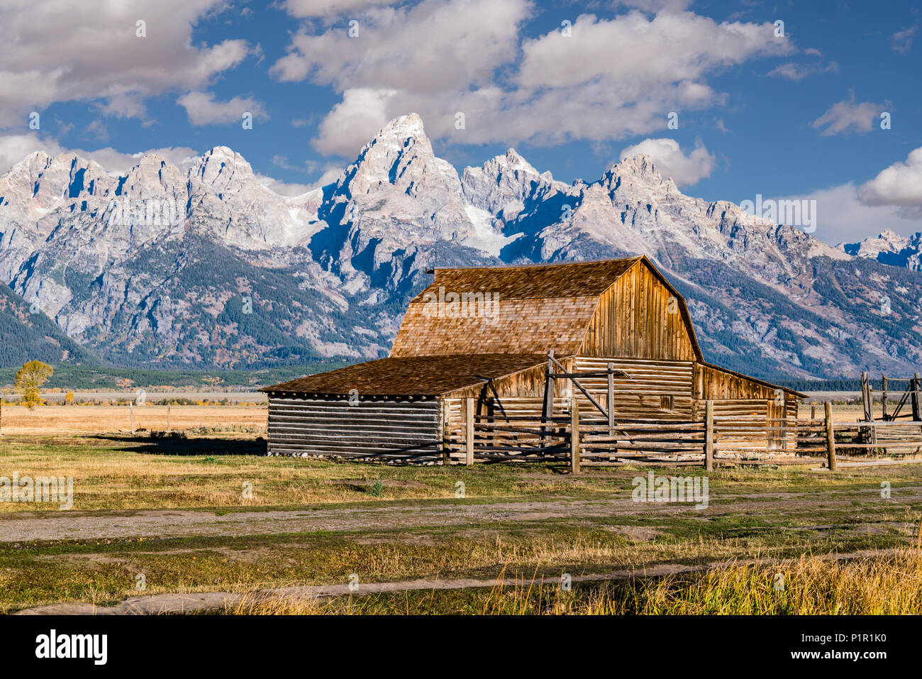 John Moulton Barn along Mormon Row in Grand Teton National Park, Wyoming Stock Photo