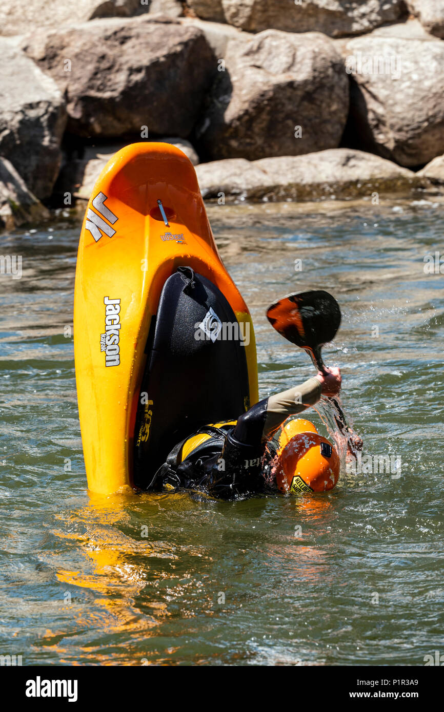Whitewater kayaker, Arkansas River, Salida, Colorado, USA Stock Photo
