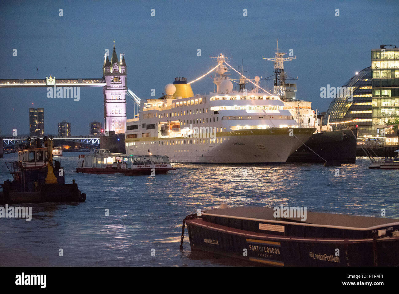 London, UK, the MS Hamburg in the harbor Stock Photo