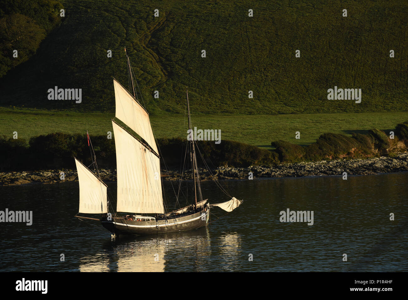 Falmouth, UK, a sailboat in the harbor Stock Photo