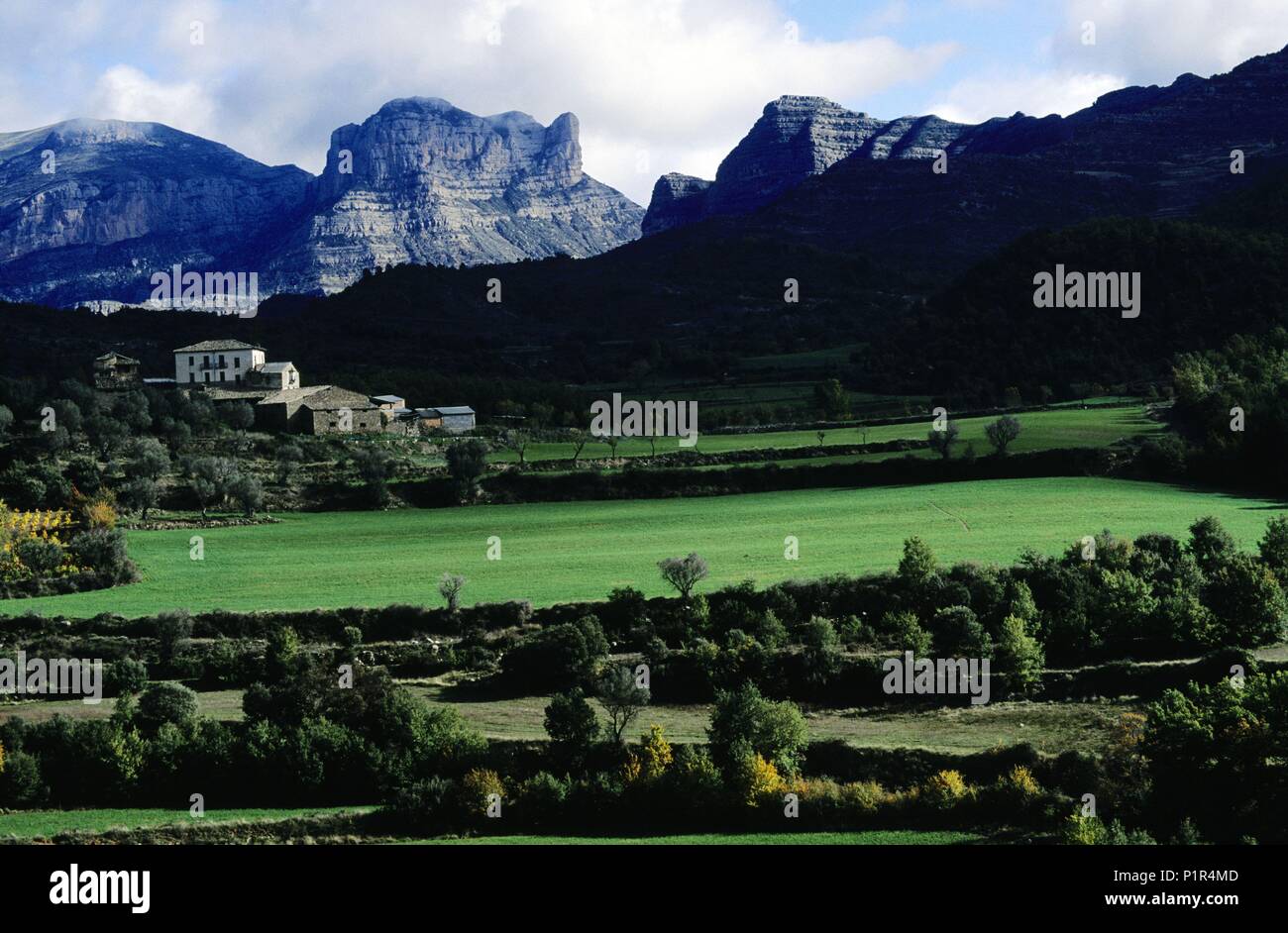 landscape near Roda de Isábena (Valle de / Isábena valley). Stock Photo