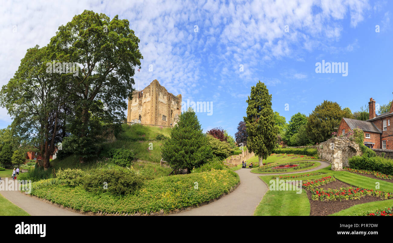 Castle keep / Great Tower of Guildford Castle ruins in central Guildford and well-tended park gardens, county town of Surrey, southeast England, UK Stock Photo