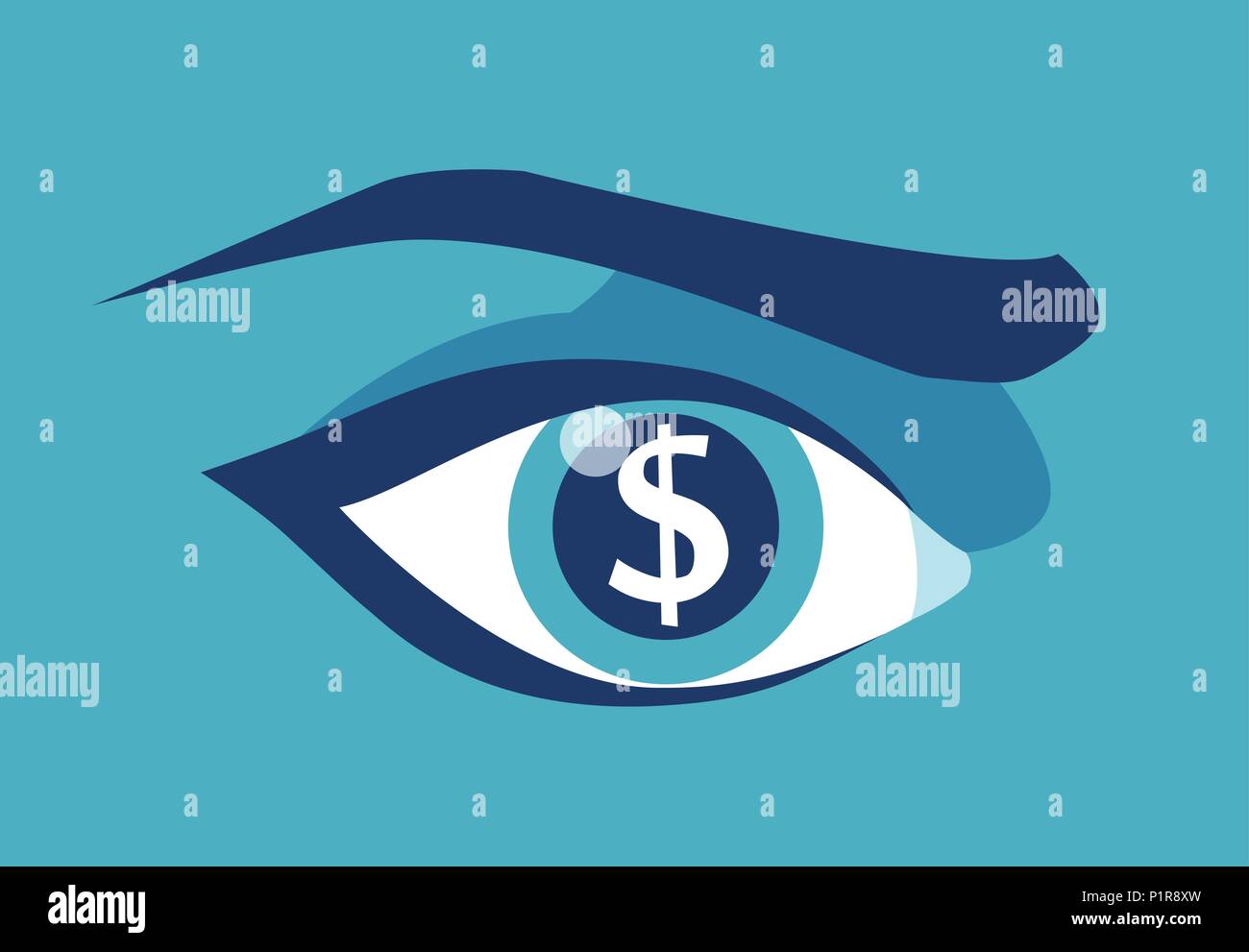 Vector picture of greedy eye with dollar sign in pupil. Stock Vector