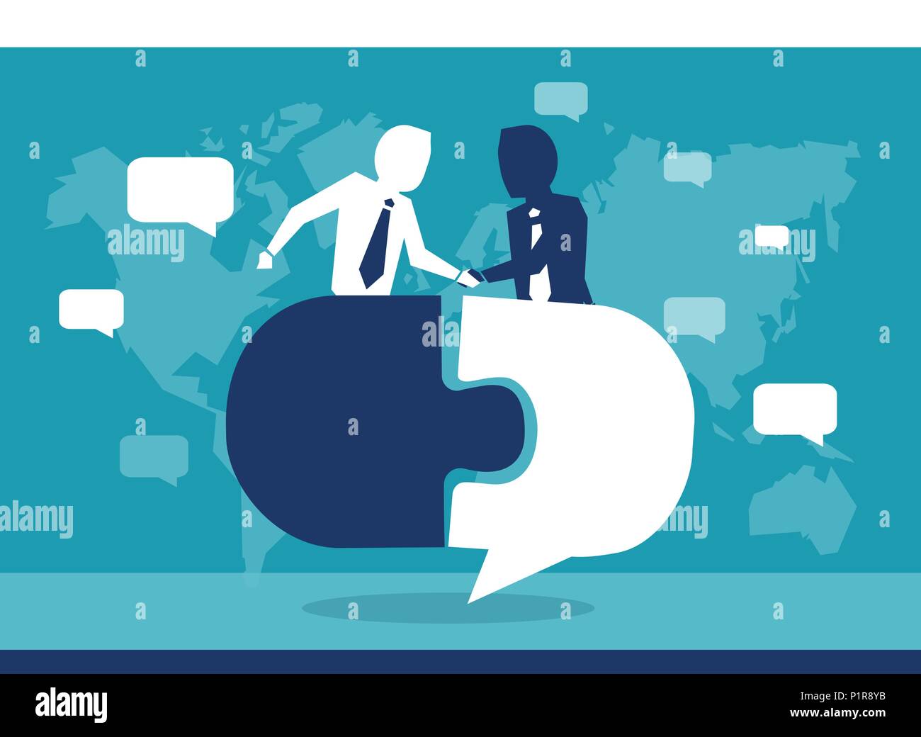 Illustration of men shaking hands building connections and coworking. Stock Vector