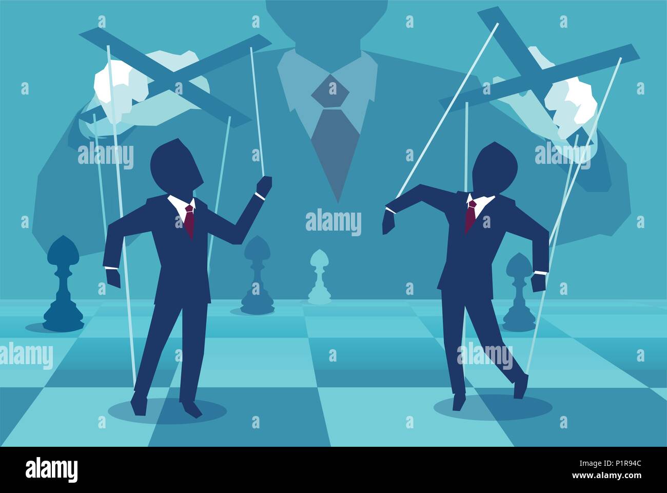 Vector concept illustration of person manipulating people behind the scenes. Stock Vector