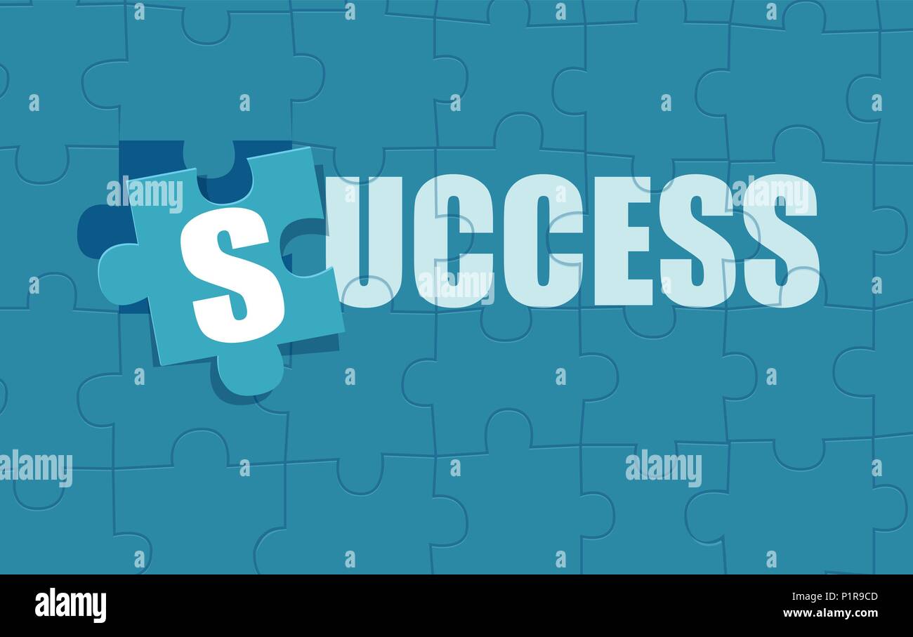 Vector flat style picture of puzzle jigsaw composed in word Success. Stock Vector