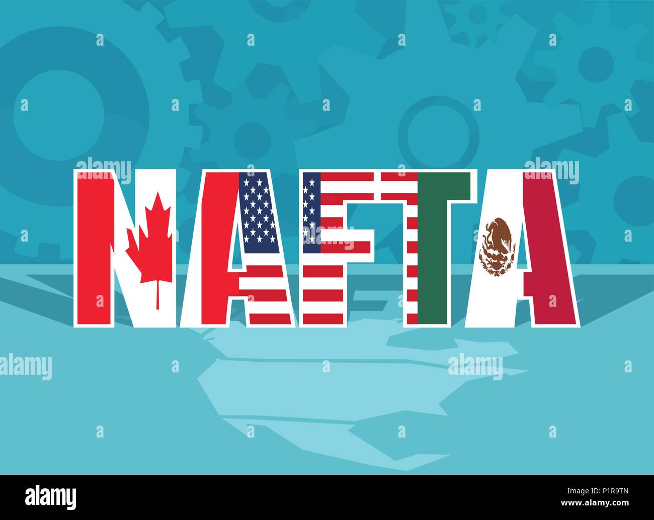 Colorful flat design of abbreviation for North American Free Trade Agreement. Stock Vector