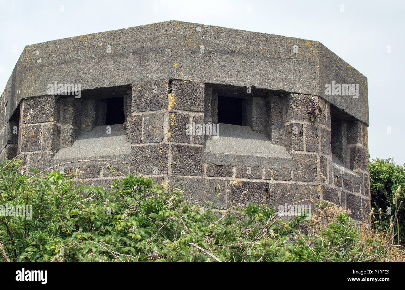 Second World War Lookout/Pill Box at Porthcurno, Cornwall UK Stock Photo