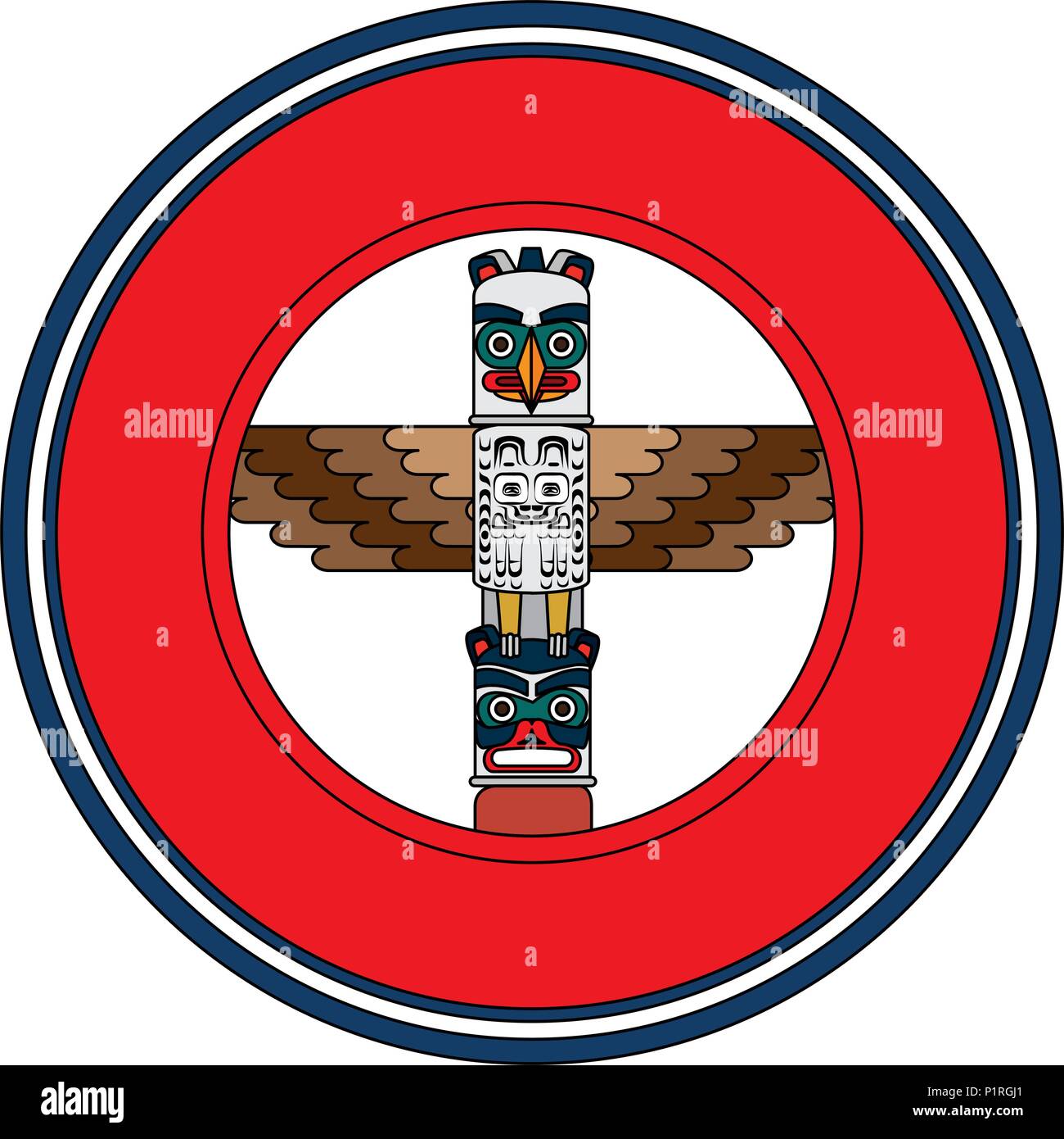 canadian wooden totem seal stamp vector illustration design Stock