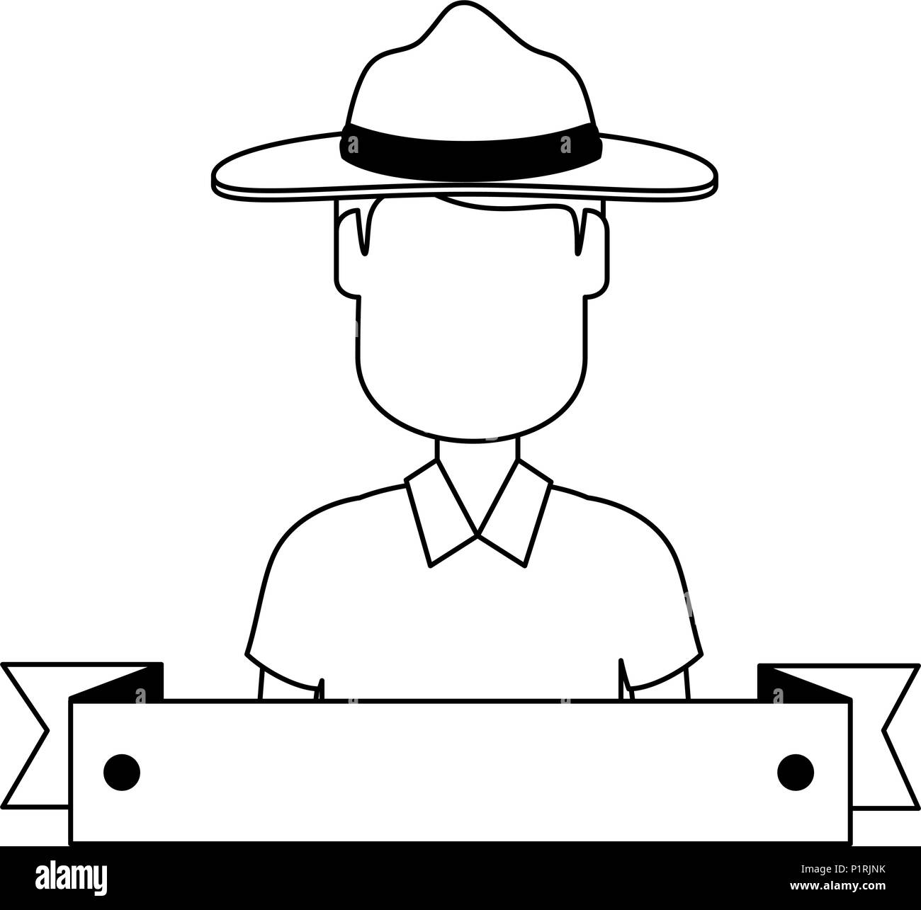 Canadian Ranger with ribbon frame avatar character vector illustration design Stock Vector