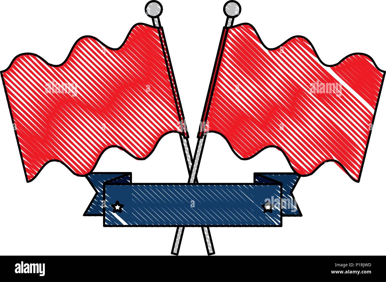 flags crossed with ribbon frame vector illustration design Stock Vector ...
