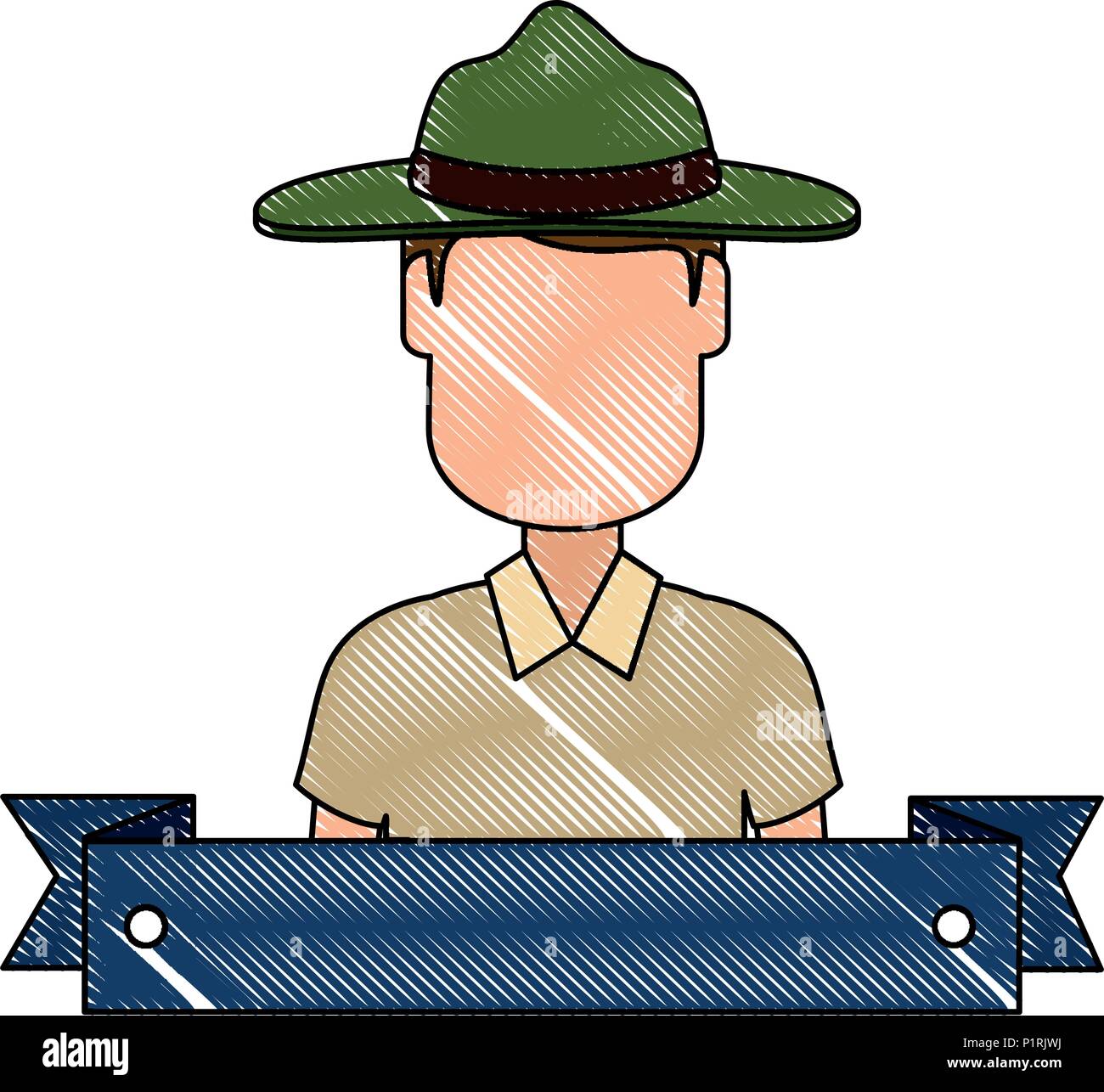 Canadian Ranger with ribbon frame avatar character vector illustration ...