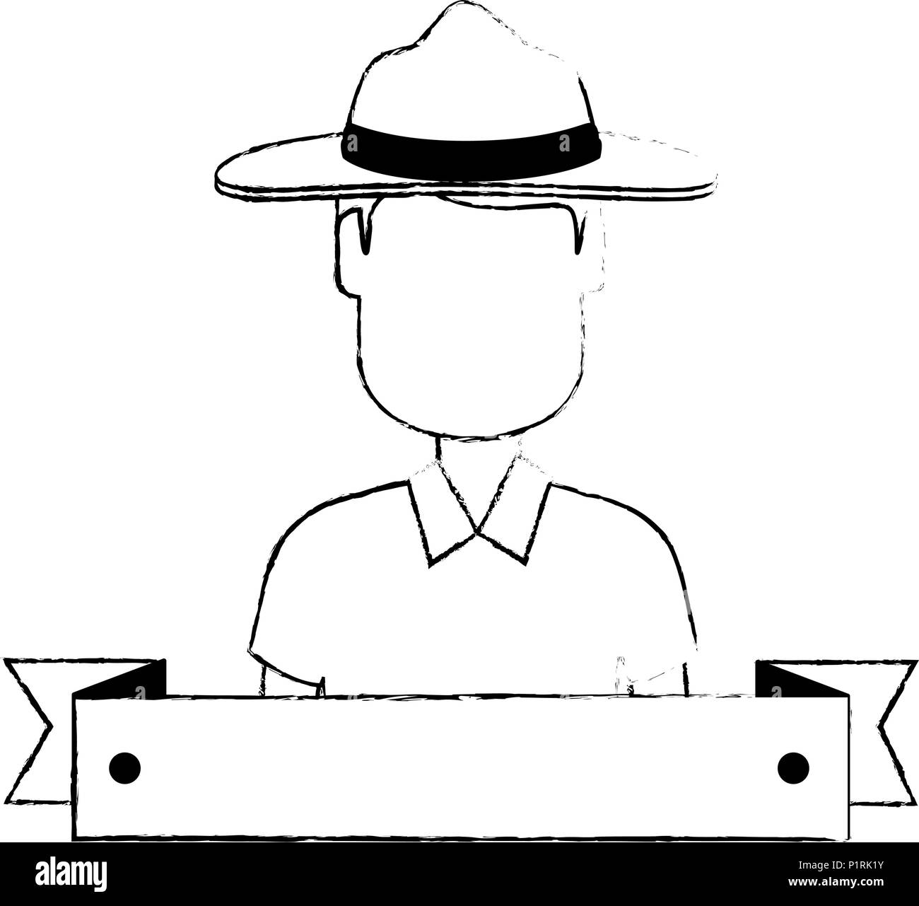 Canadian Ranger with ribbon frame avatar character vector illustration design Stock Vector