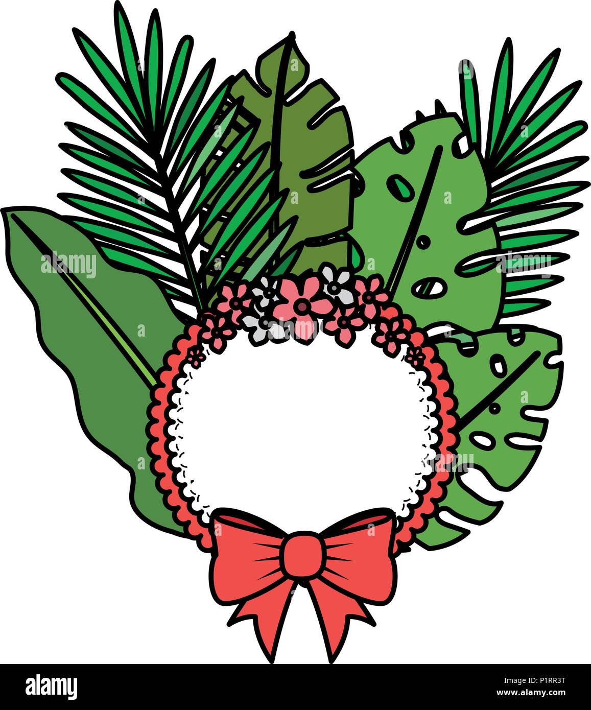flowers and leafs garden circular frame vector illustration design ...