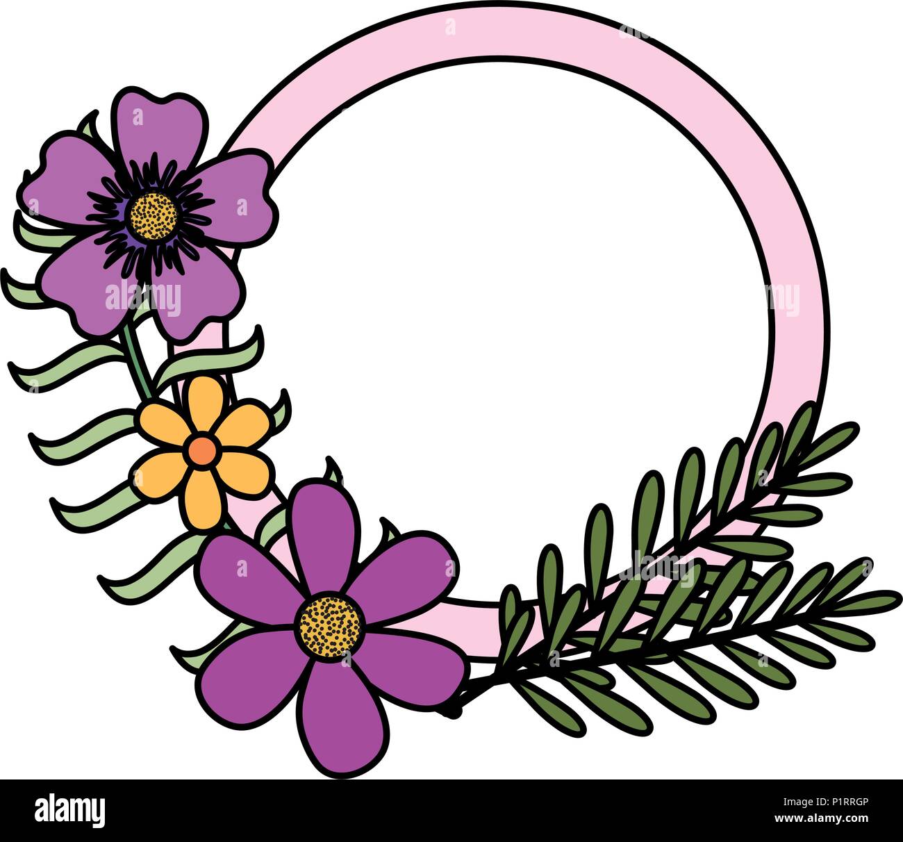 flowers and leafs garden circular frame vector illustration design ...