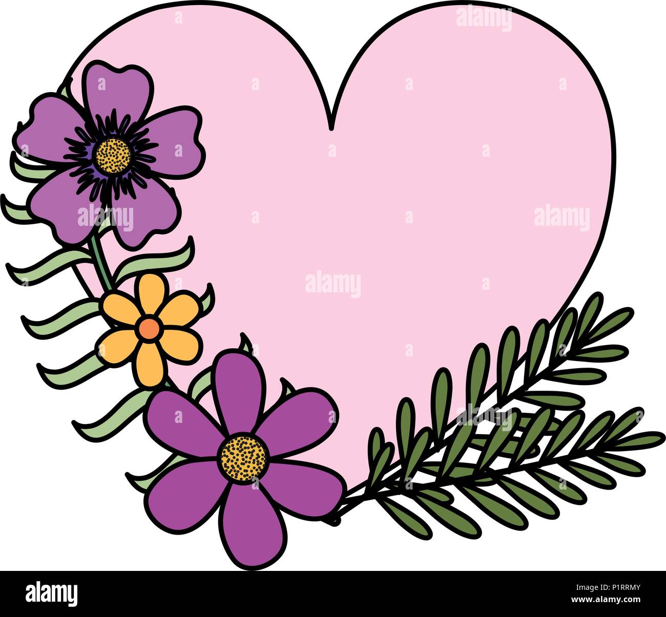 heart love with flowers vector illustration design Stock Vector Image ...