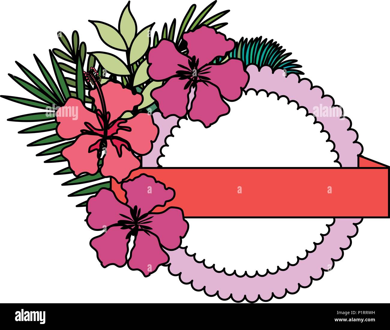 flowers and leafs garden circular frame vector illustration design ...