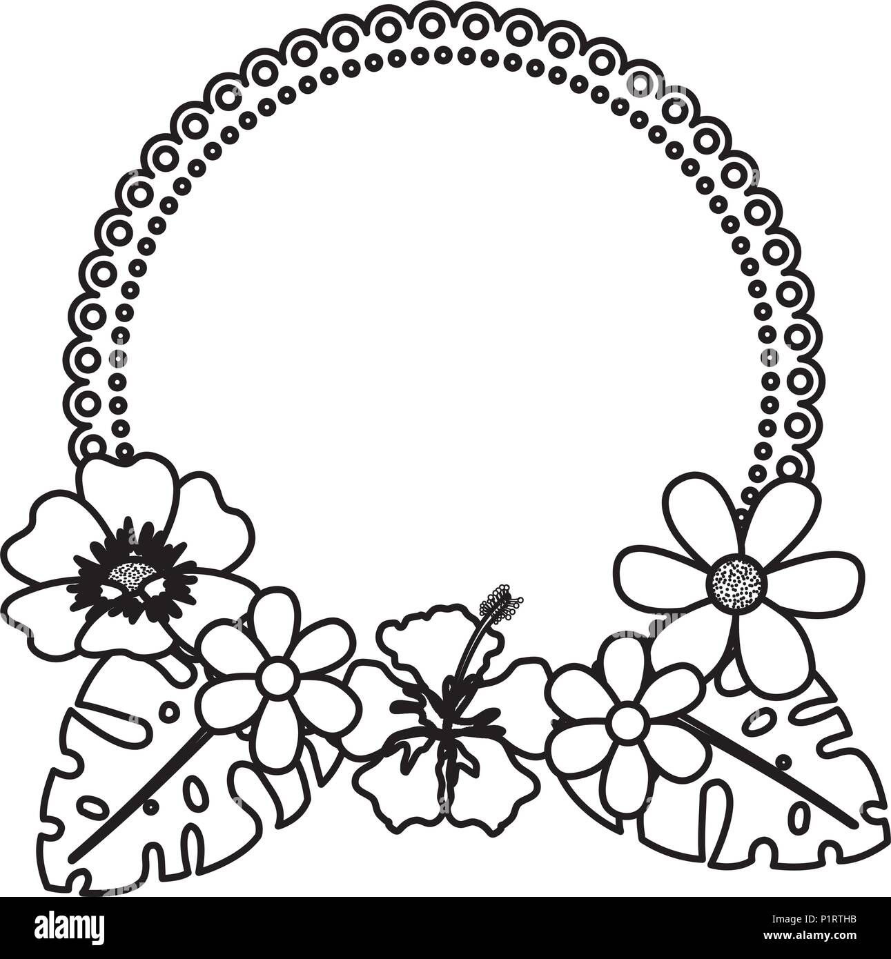 flowers and leafs garden circular frame vector illustration design ...