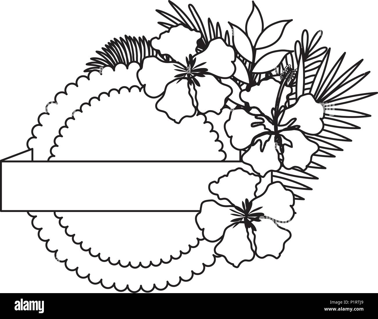 flowers and leafs garden circular frame vector illustration design ...