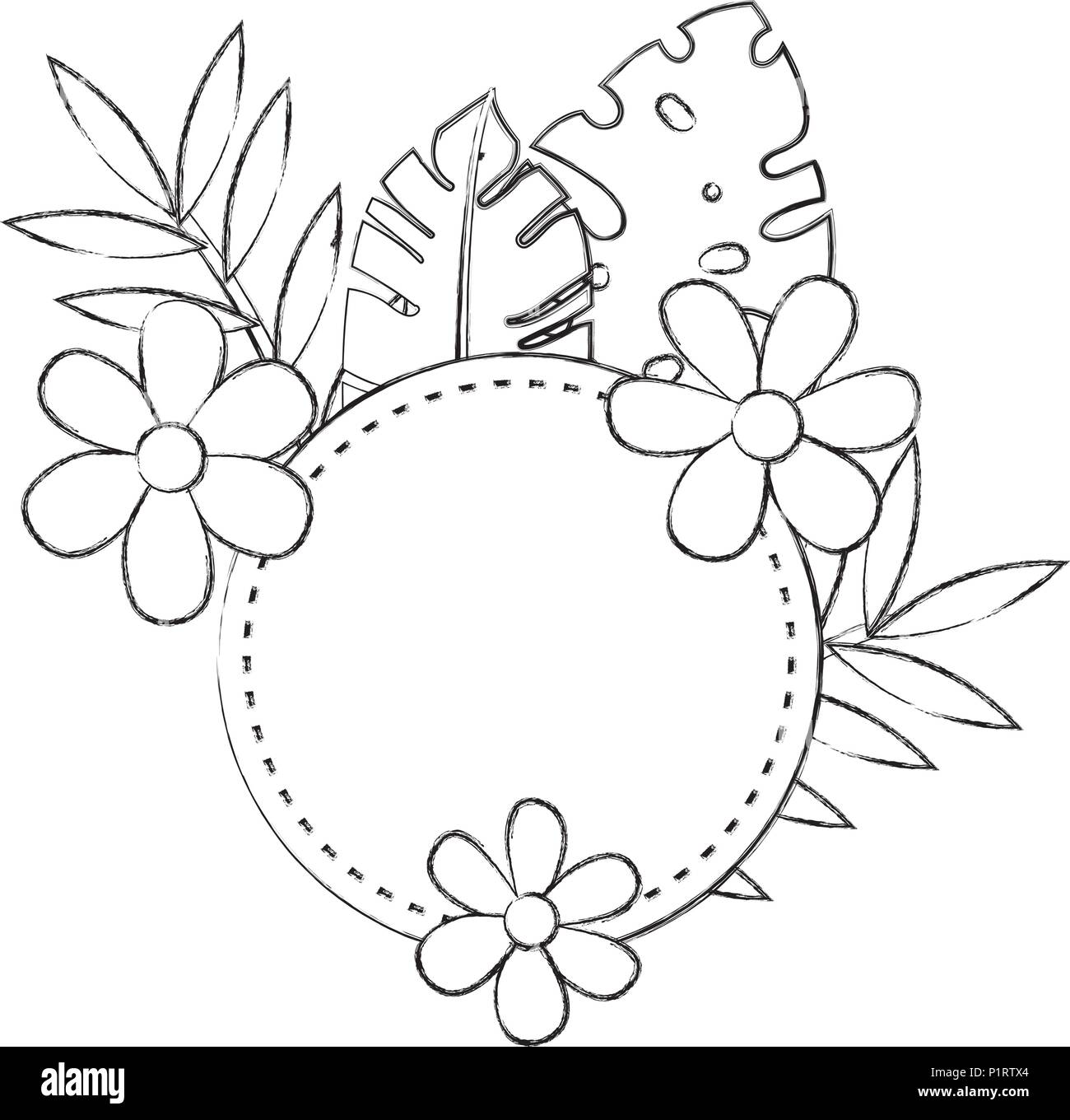 flowers and leafs garden circular frame vector illustration design ...