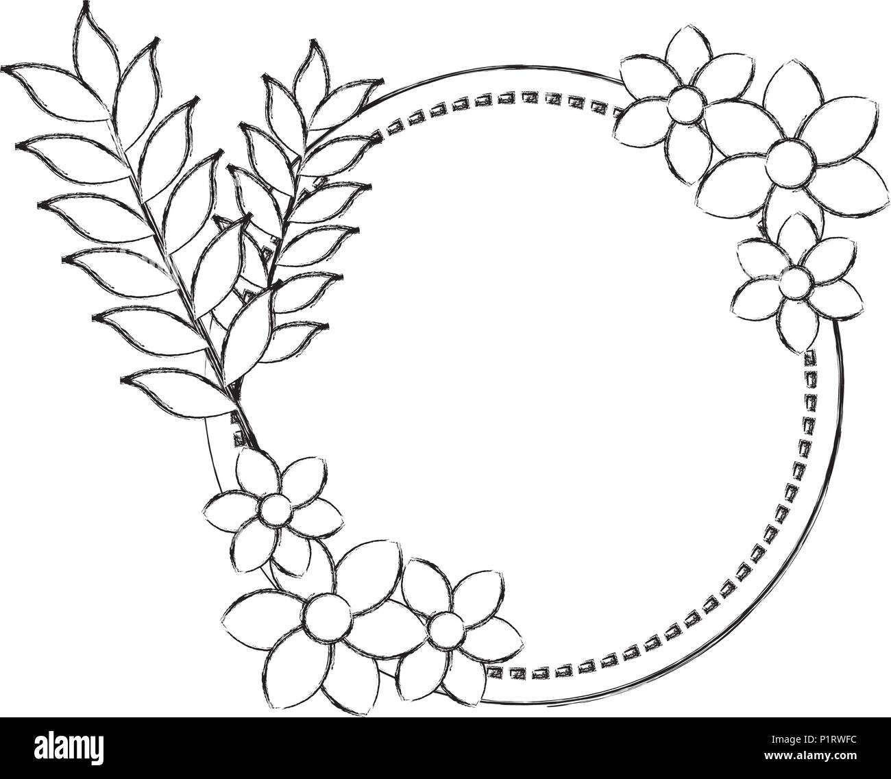flowers and leafs garden circular frame vector illustration design ...