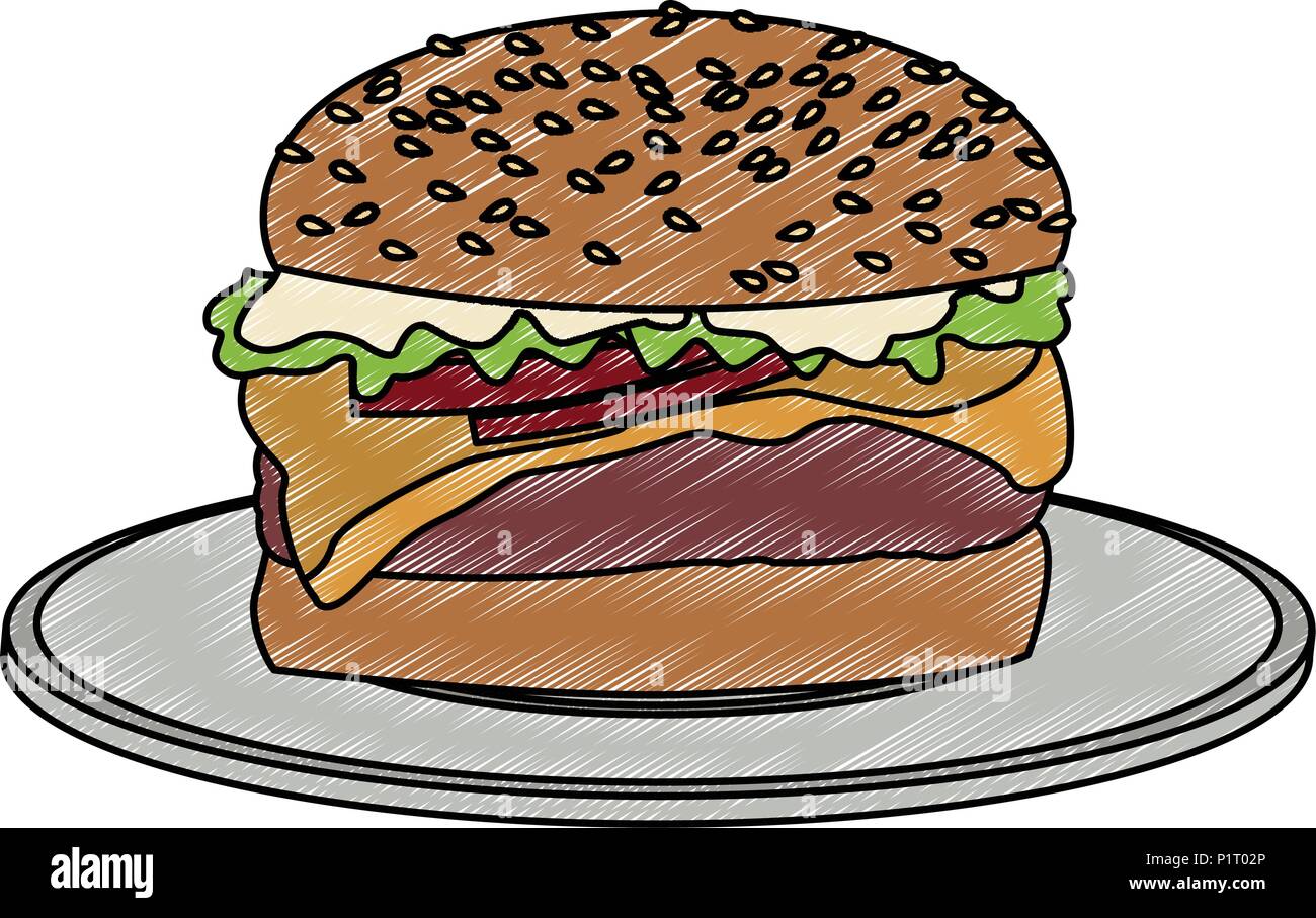 Hamburger on dish scribble Stock Vector