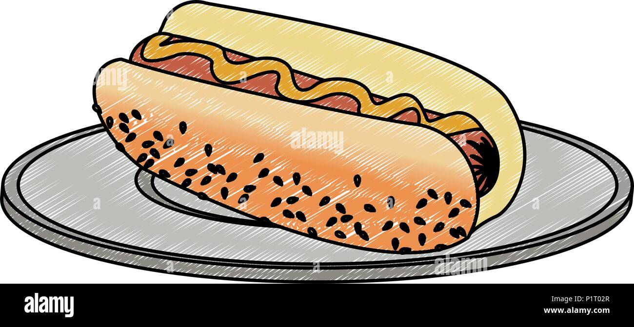 Hot dog on dish scribble Stock Vector