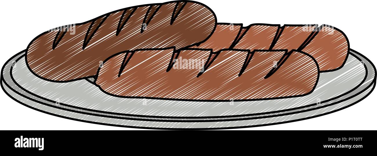 Sausages on dish scribble Stock Vector