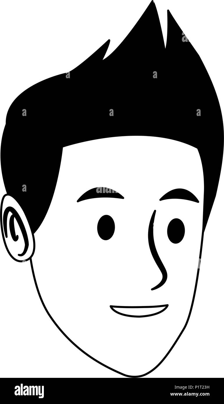 Young man face cartoon in black and white Stock Vector Image & Art - Alamy