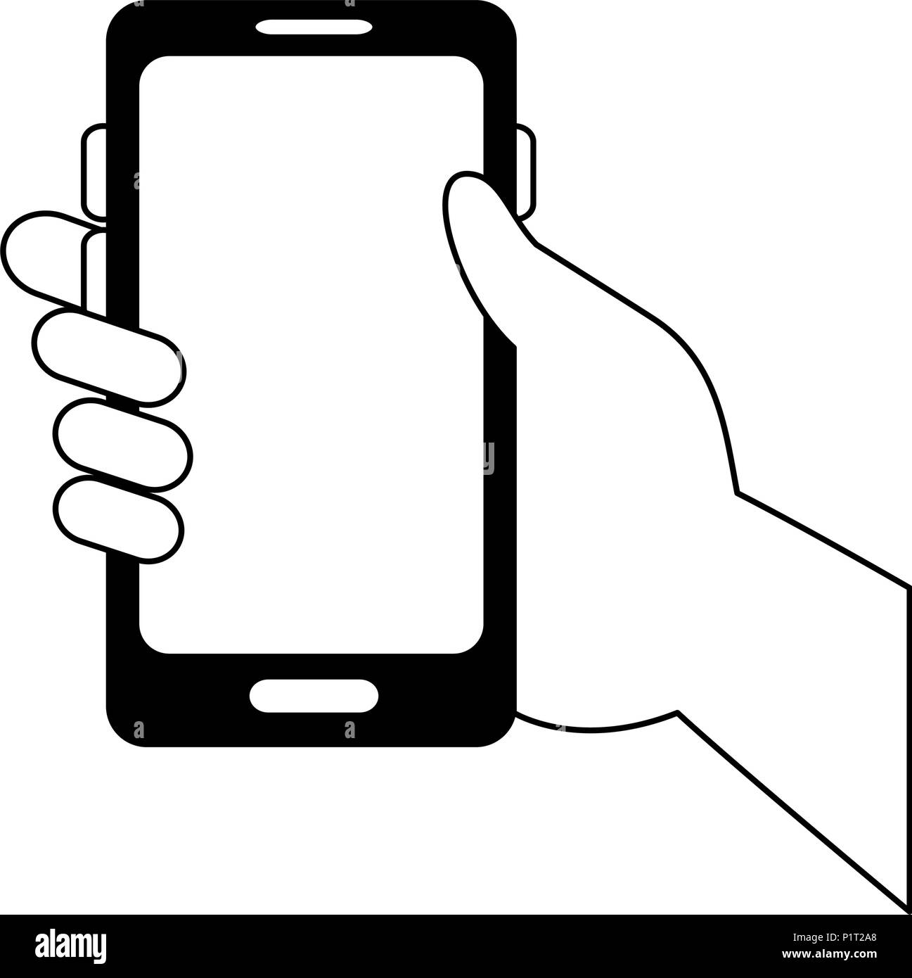 Hand with smartphone in black and white Stock Vector Image & Art - Alamy