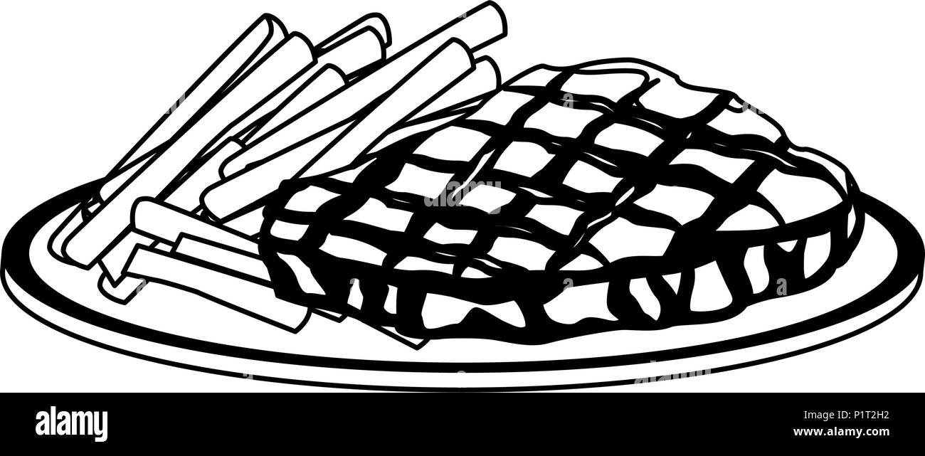 Beef steak with fries in black and white Stock Vector Image & Art - Alamy