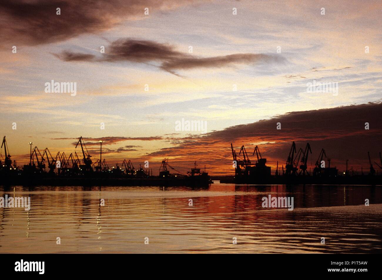 Port at dusk Stock Photo - Alamy