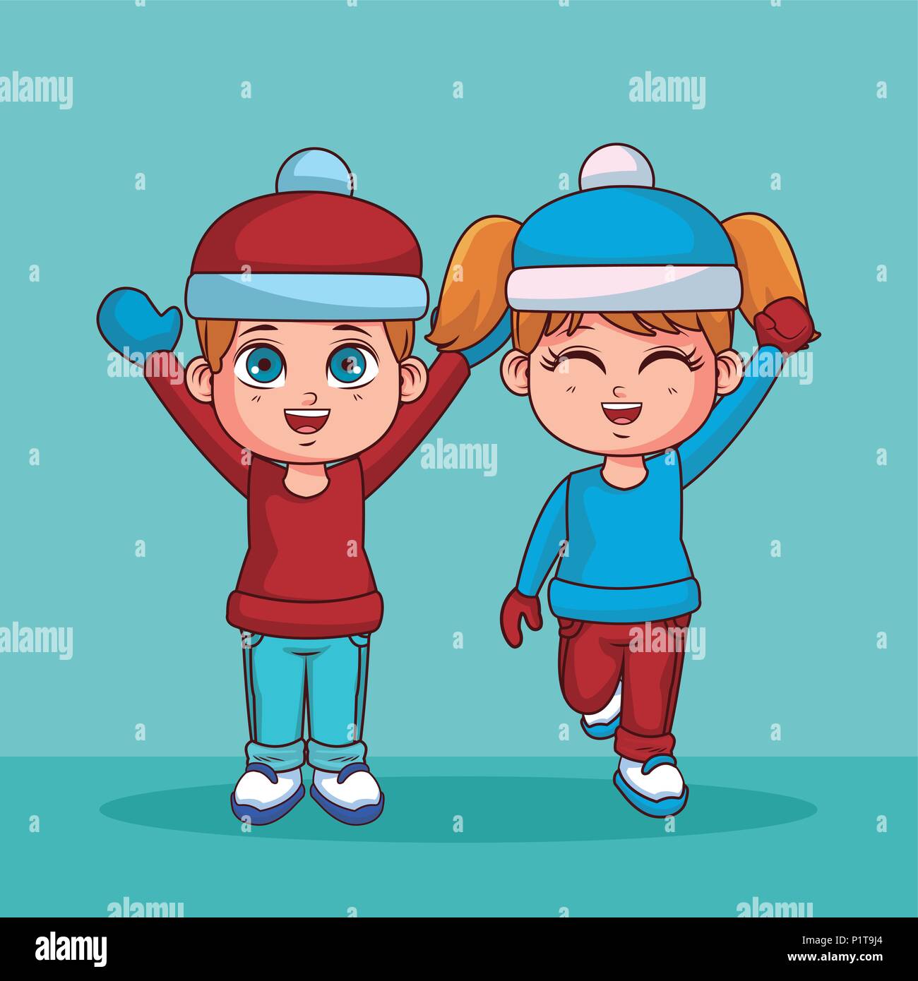 Cute kids with winter clothes Stock Vector Image & Art - Alamy