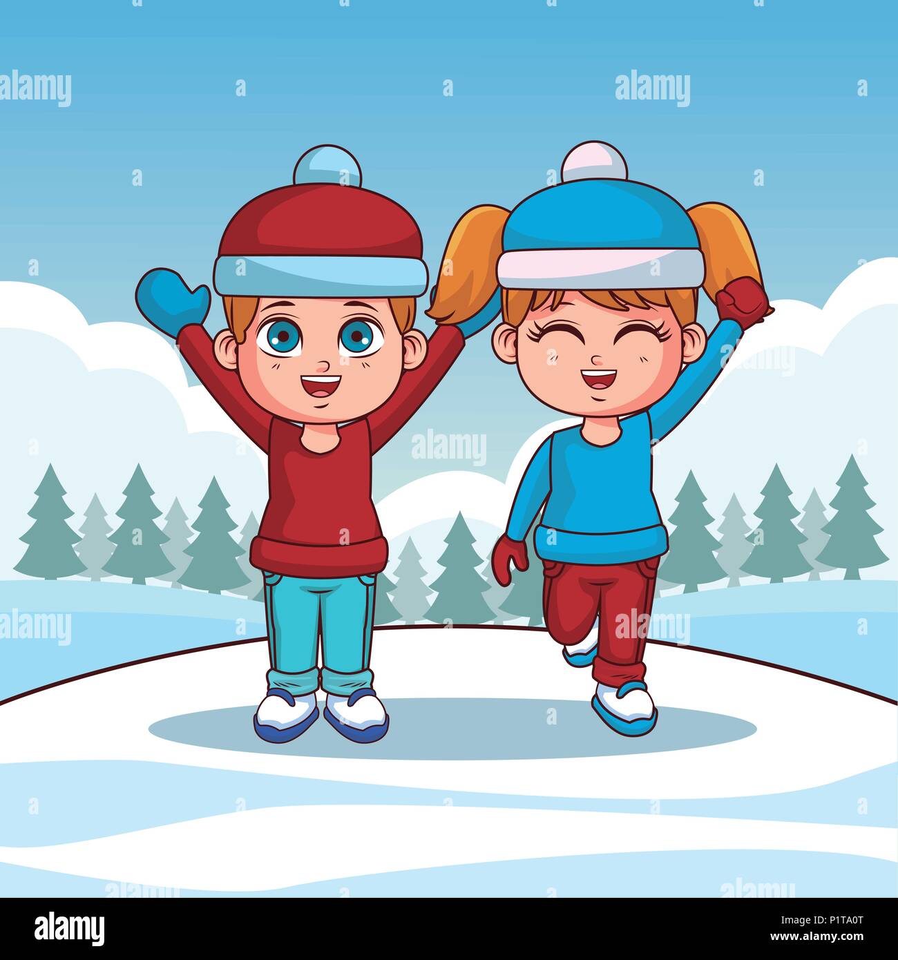 Cute kids with winter clothes Stock Vector Image & Art - Alamy