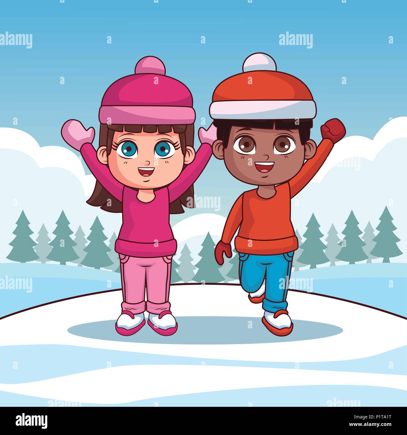 Cute kids with winter clothes Stock Vector Image & Art - Alamy