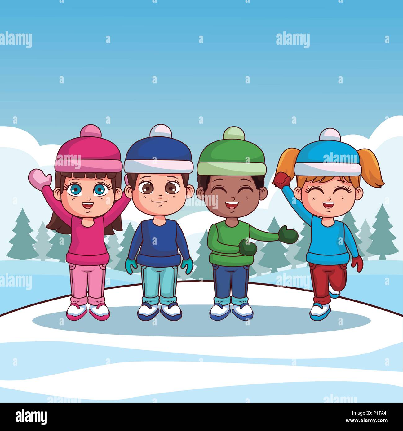 Kids with winter clothes Stock Vector Image & Art - Alamy