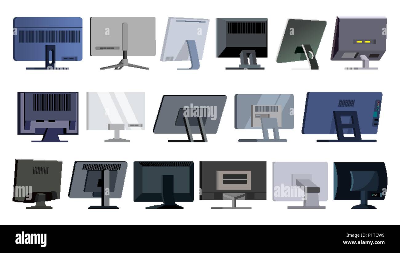 Monitor Set Vector. Modern Monitors, Laptop. Office, Home, Computer Monitors Screen, Digital Display. Different Types. Ultra HD Electronic PC Screen. Isolated Illustration Stock Vector