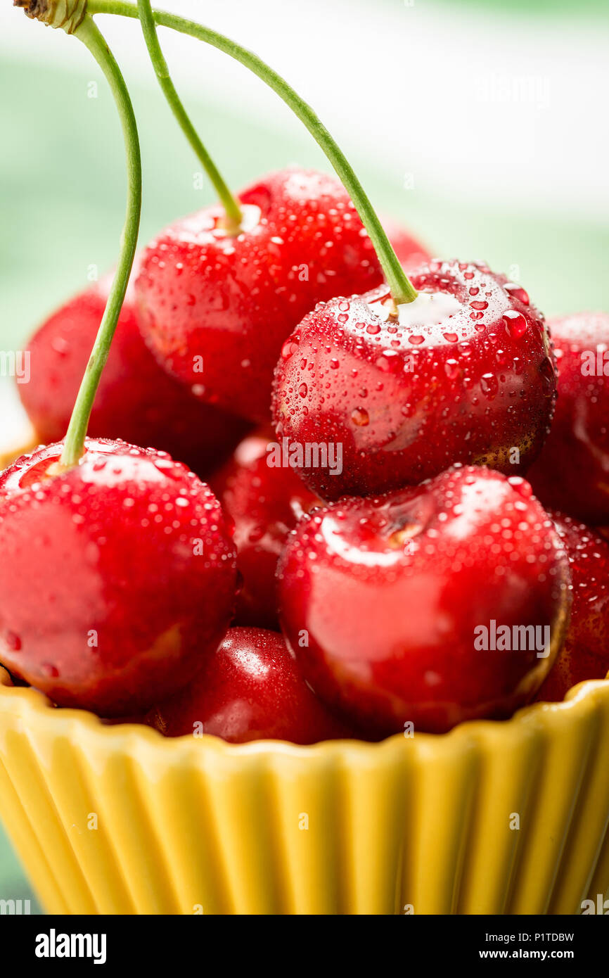 Splashed Red Cherries as Summer Concept Stock Photo