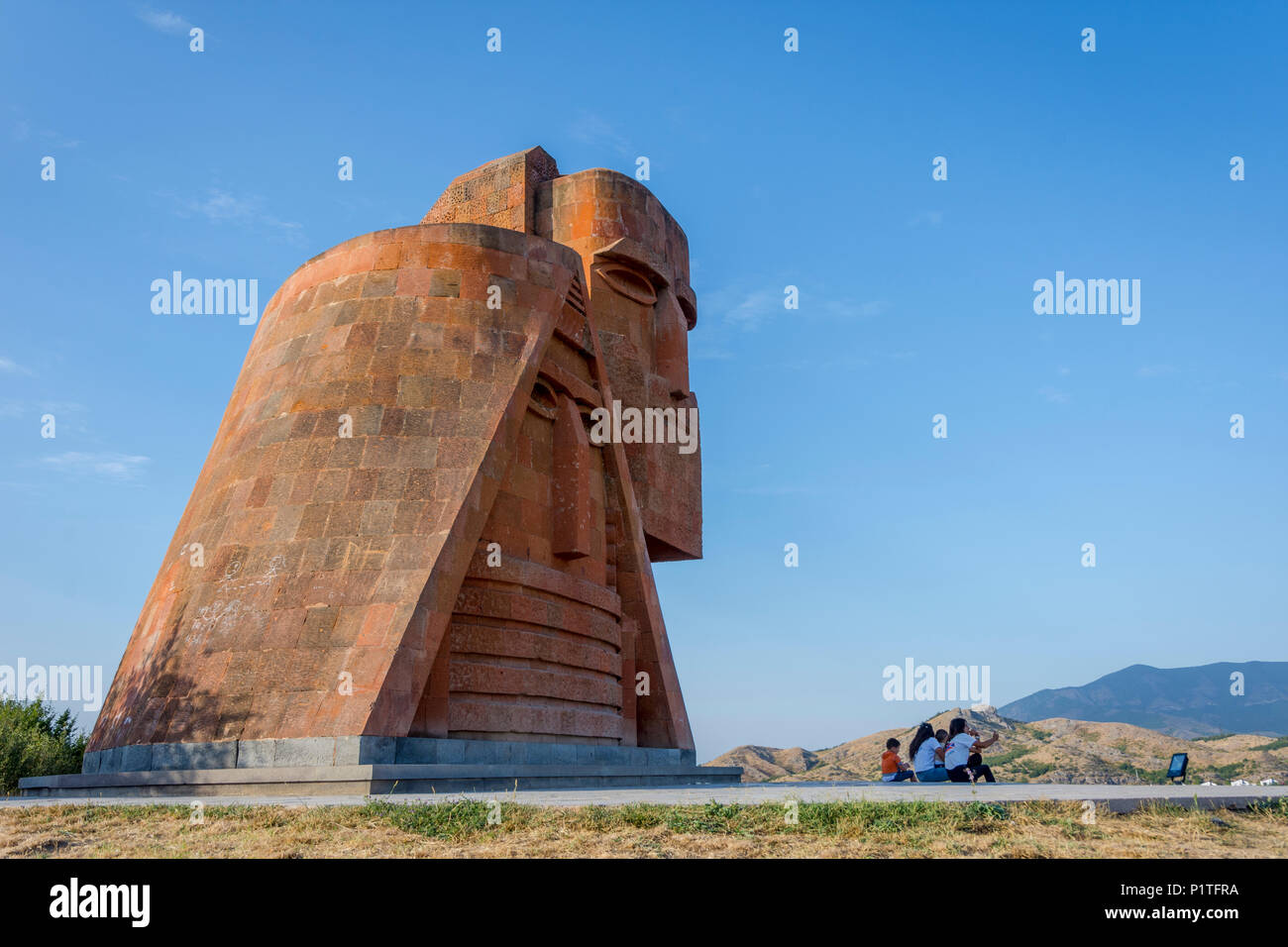 The symbol of Artsakh – the statue “We and our mountains”, Stepanakert , Nagorno-Karabakh Republic , Artsakh Stock Photo